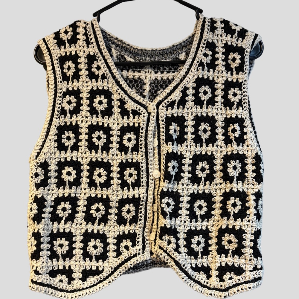 Black and White Crochet Vest